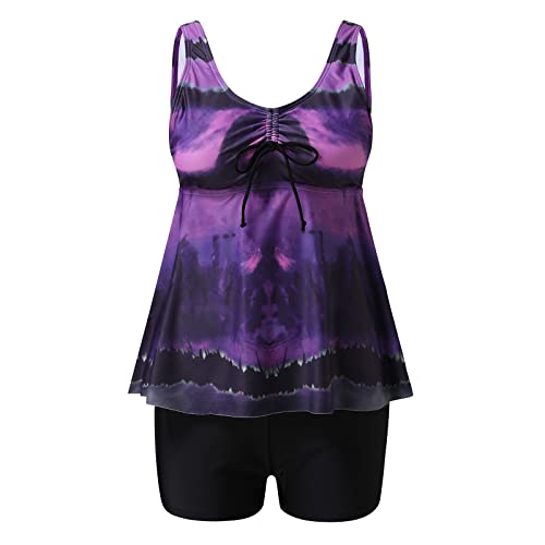 Generic 2024 Controle Stuk Top Badpakken met Boyshorts Bloemen Buik Vrouwen voor Vrouwen Zwemmen Tank Print Pakken Pakken Twee Badpakken Tankini's Set Junioren Badpakken Tops, Paars, XL