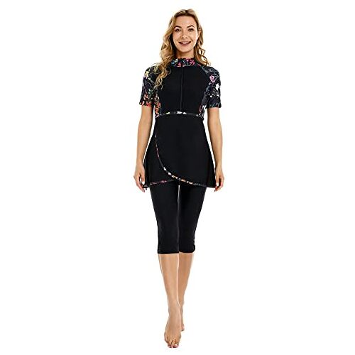 TaissBocco Zwemkleding met Korte Mouwen Voor Meisjes Surfkleding Plus size Burkini Zwemkleding Voor Dames Beachwear(K7, L)