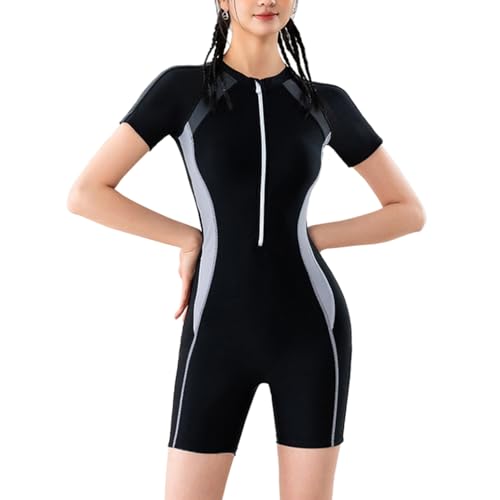 LANGWEI Duikpakken Voor Dames Grote Maten Lange Mouwen Ritssluiting Eendelig Badpak Rash Guard-Duikpak Atletische Badkleding Voor Watersporten,zwart,4XL