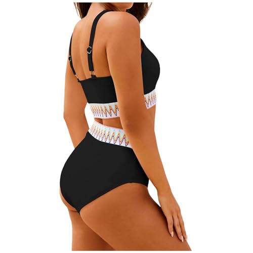 Generic 2024 AI Bikinisets voor dames, hoog getailleerd, tweedelig, sportief badpak, hoog uitgesneden badpak, bikiniset, Zwart, L