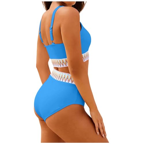 Generic 2024 AI Bikinisets voor dames, hoog getailleerd, tweedelig, sportief badpak, hoog uitgesneden badpak, bikiniset, Blauw, XXL