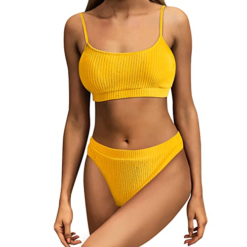 BelonLink Dames bikiniset, bikinisets voor dames, tweedelig badpak, badkleding, beachwear, sexy push-up badpak, Geel M, C