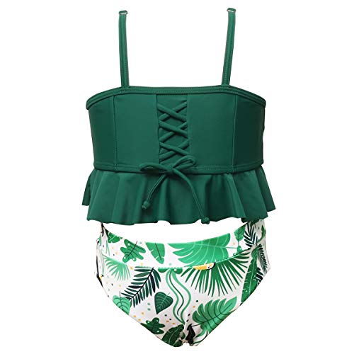 Silkglory Bikini Meisjes Set,  Badpak Meisjes Groene Touw Tie Bikini Top Beachwear Two Pack Badpak, Meisjes Tankini Badpak 140 6-8 Jaar