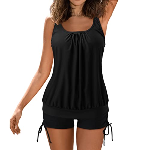 Generic 2024 AI Tankini-badpakken voor dames, 2-delige badpakken, tops met boyshorts, losse pasvorm, badpakken, badpakken voor tienermeisjes, hoog, Zwart, L