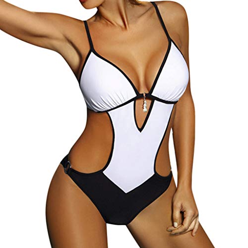 HUOQI Sexy Push Up Badpakken Dames Zomer Beachwear Swimsuits One Piece Swimwear Rug Riem Sexy Badpakken Vintage Eendelig Strandmode Zwempak Dames Zwempak 6) Sportief Zwempak Ba, wit, M