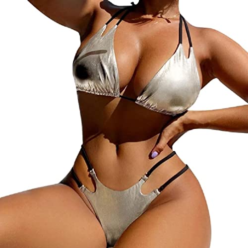 LJQZFWXX Dames splitpak string Comfortabel 2-delig pak met bandjes Jas Hoog uitgesneden strandhalter String bikini's Set Halter bikinisets Sexy bikinisets