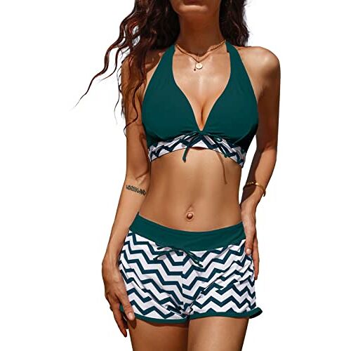 heekpek Dames bikini, 2-delig, rugvrij, badmode, sport, bikini, 2-delig, bikini, shorty, bikini, bedrukt, hoge taille, bikini, oversized, Blauw, M