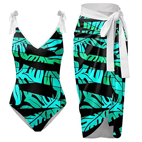 Zylione Dames V-hals Bloem Gedrukt Badpak Schort Rok Bikini Sets Bikini Sets Bikini Sets, Groen, L