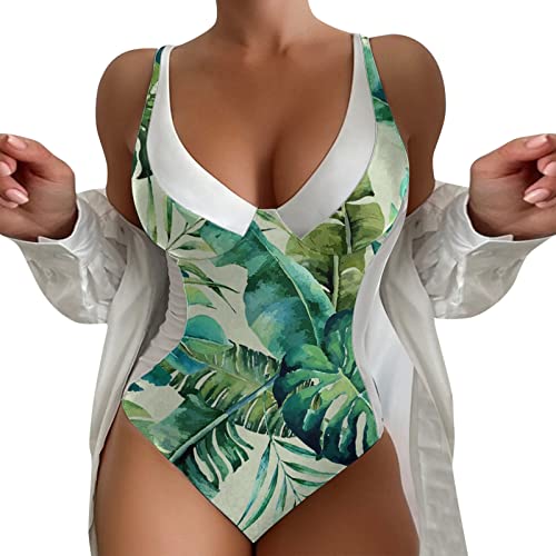 Generic Vrouwen Printi Badpakken Monokini Badpakken V-hals Badpakken Badpakken Dames Badpak Jurk, Groen, XXL