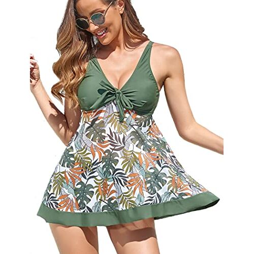 Donppa Tankini voor Vrouwen Zwemkleding Rok Jurken Tweedelig Zwemkleding Mesh Zwempak Badpak Top Met Boyshort Groen XXL