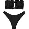 ZAFUL Dames bikini set, schouder gratis bandeau met koord & ruches High Cut eenkleurig badmode