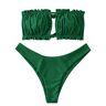 ZAFUL Schoudervrije bandeau-bikini-set met hoge snit en trekkoord en ruches, badmode voor dames, Medium zeegroen-a, L