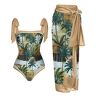 BOTCAM Tankini's voor dames, grote maten met beugel, 1 stuk + 1 bedekking, tweedelig badpak met vintage print, monokini bikini, 2-delige badpak, tweedelige tankini-set zwangerschap, Kaki, XXL