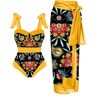 BOTCAM Badpak met beugels, cup B, bloemenprint, 1 stuk + 1 stuk, bedekking, tweedelig badpak met vintage print, monokini, bikini, 2-delige badpak, tweedelige tankini-set, badpak, oranje, L