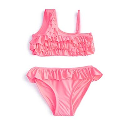 Koton Roze Meisjes Tweedelig Badpak - Ruffles, Eén Schouder, Dunne Band Koton Roze Meisjes Tweedelig Badpak - Ruffles, Eén Schouder, Dunne Band