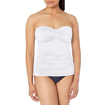 Anne Cole Women's Solid Twist Front Shirred Bandeau Tankini Swim Top, White, Medium Anne Cole Women's Solid Twist Front Shirred Bandeau Tankini Swim Top, White, Medium