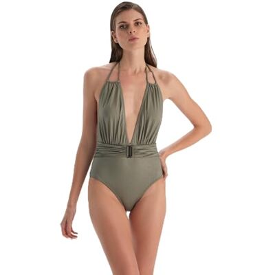 Dagi Khaki Fashion Gebreide Niet-Bedrade Halter Nek Badpak Verwijderbare Padding Vaste Strap Zwempak, Khaki, 38, Kaki, 38 Dagi Khaki Fashion Gebreide Niet-Bedrade Halter Nek Badpak Verwijderbare Padding Vaste Strap Zwempak, Khaki, 38, Kaki, 38