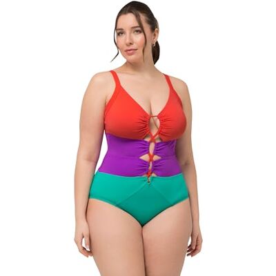 Ulla Popken , Dames grote maten, badpak Lisa, Colourblock, groen, 44 Ulla Popken , Dames grote maten, badpak Lisa, Colourblock, groen, 44