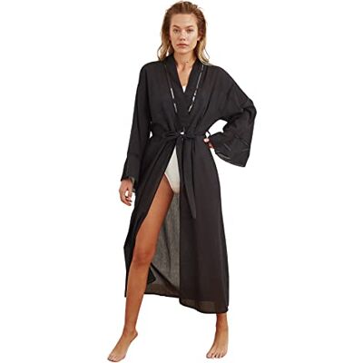 Trendyol Dames Strandkleding Regular Basic V-hals Geweven Kimono's & Kaftans, Zwart, S Trendyol Dames Strandkleding Regular Basic V-hals Geweven Kimono's & Kaftans, Zwart, S