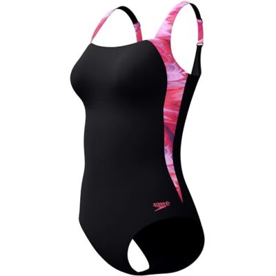 Speedo Dames Print Luna Lustre eendelig badpak, zwart, 36 Speedo Dames Print Luna Lustre eendelig badpak, zwart, 36