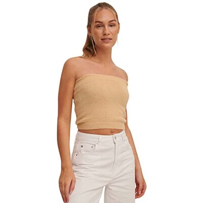 NA-KD Gebreide bandeau-top voor dames, Zand Beige, M NA-KD Gebreide bandeau-top voor dames, Zand Beige, M