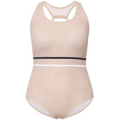 Ulla Popken , Dames, grote maten, badpak, jute-look, knooprug, zand, 42 Ulla Popken , Dames, grote maten, badpak, jute-look, knooprug, zand, 42