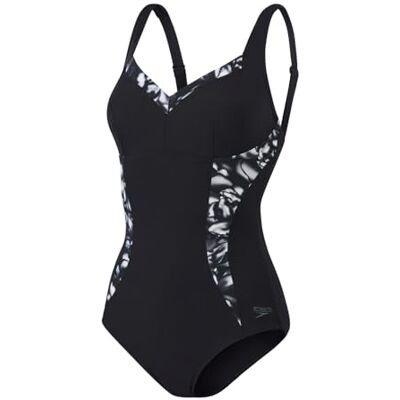 Speedo Badpak voor dames, Zwart/Usa Houtskool/Wit, 58 Speedo Badpak voor dames, Zwart/Usa Houtskool/Wit, 58