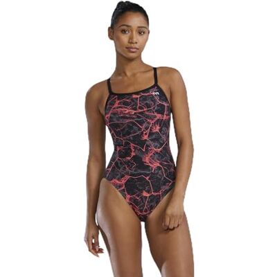 TYR Durafast Elite Diamondfit badpak voor dames, zwart/rood (Red/Synapse), 128 TYR Durafast Elite Diamondfit badpak voor dames, zwart/rood (Red/Synapse), 128