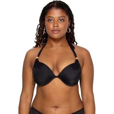 Smart & Sexy Geheime Mega Push-up Halter Bikinitop voor dames, Zwarte tint, 75B Smart & Sexy Geheime Mega Push-up Halter Bikinitop voor dames, Zwarte tint, 75B