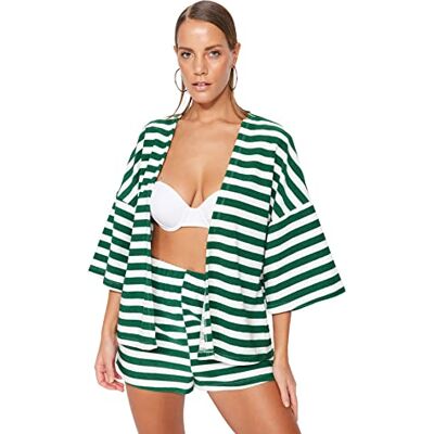 Trendyol Dames Kimono & Caftan-Wit-Regular Fit, Wit-groen, S Trendyol Dames Kimono & Caftan-Wit-Regular Fit, Wit-groen, S