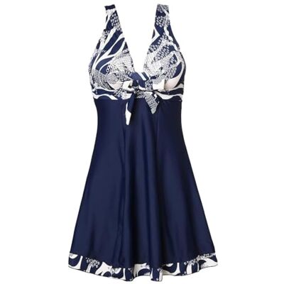 MIYANG Vrouwen één stuk hoge taille vormende lichaam zwemmen jurk spa badmode, Marine Bloem, XL MIYANG Vrouwen één stuk hoge taille vormende lichaam zwemmen jurk spa badmode, Marine Bloem, XL