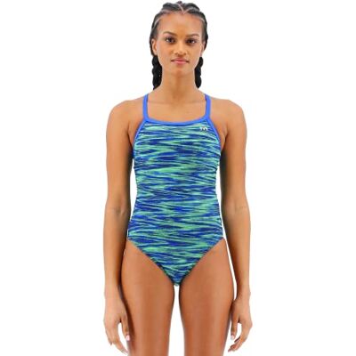 TYR Durafast Elite Diamondfit Badpak voor dames, eendelig, Blauw/Groen, 152 TYR Durafast Elite Diamondfit Badpak voor dames, eendelig, Blauw/Groen, 152