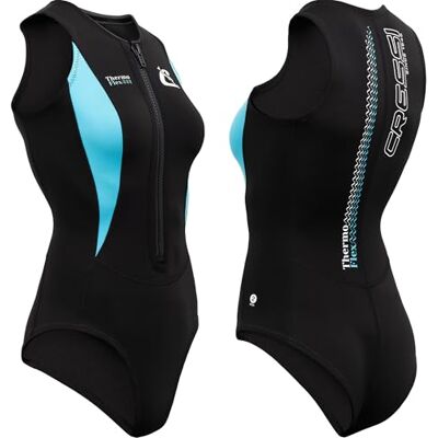 CRESSI since 1946 Thermoflex Lady One Piece Swimsuit in Soft Double Lined Neoprene 2mm Ideal for Swimming, Snorkelling, AquaFitness, Various Water Sports Black/Aquamarine S/2 CRESSI since 1946 Thermoflex Lady One Piece Swimsuit in Soft Double Lined Neoprene 2mm Ideal for Swimming, Snorkelling, AquaFitness, Various Water Sports Black/Aquamarine S/2