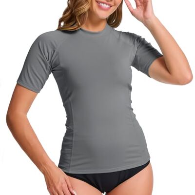 MEETWEE Surf Rash Guard zonnebescherming, badpak, uv-bescherming, UPF 50+, korte mouwen, badtop, sneldrogend, zwemshirt voor watersport, donkergrijs, S MEETWEE Surf Rash Guard zonnebescherming, badpak, uv-bescherming, UPF 50+, korte mouwen, badtop, sneldrogend, zwemshirt voor watersport, donkergrijs, S