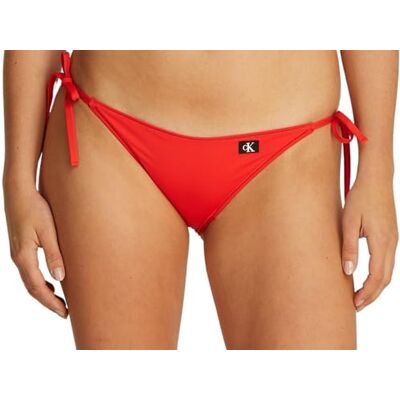 Calvin String Side Tie Bikinibroekje voor dames met logo-badge, Rood (Flaming Chili), L Calvin String Side Tie Bikinibroekje voor dames met logo-badge, Rood (Flaming Chili), L