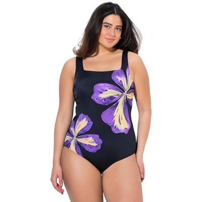 Ulla Popken Dames, bloemen, softcups, gerecycled badpak, zwart, 42 Ulla Popken Dames, bloemen, softcups, gerecycled badpak, zwart, 42