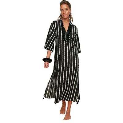 Trendyol Dames Beachwear Relaxed Standaard Shirt kraag Geweven Kimono & Caftan, Zwart, S Trendyol Dames Beachwear Relaxed Standaard Shirt kraag Geweven Kimono & Caftan, Zwart, S