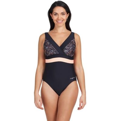 Zoggs Dames vierkante achterpaneel badmode, zwart/koraal, 34"/maat 10, Zwart/Koraal, 38 Zoggs Dames vierkante achterpaneel badmode, zwart/koraal, 34"/maat 10, Zwart/Koraal, 38