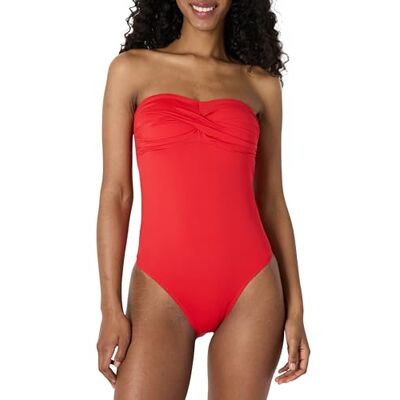 Amazon Essentials Dames Bandeau Badpak uit één stuk, helder klaproos rood, M Amazon Essentials Dames Bandeau Badpak uit één stuk, helder klaproos rood, M
