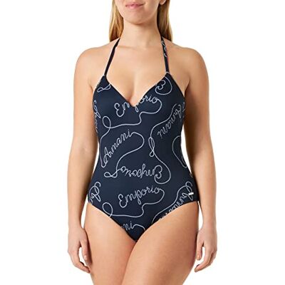 Giorgio Armani Swimwear Dames Logomania Padded One Piece Swimsuit, marine/wit, XS, marine/wit., XS Giorgio Armani Swimwear Dames Logomania Padded One Piece Swimsuit, marine/wit, XS, marine/wit., XS
