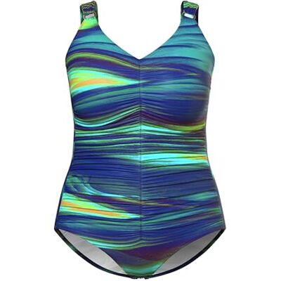 Ulla Popken Dames, plooien, softcups, gerecycled badpak, donkerblauw, 42 Ulla Popken Dames, plooien, softcups, gerecycled badpak, donkerblauw, 42
