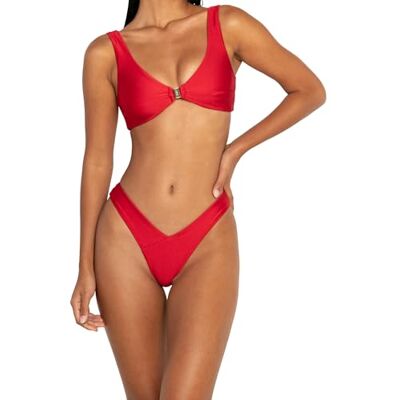 FAE House Kendall Bikini Top Hibiscus Luxe Dames Zwemmode Rood 100% Duurzame ECONYL® stof Koude handwas Gouden Gesp Detail Maat M - FAE House Kendall Bikini Top Hibiscus Luxe Dames Zwemmode Rood 100% Duurzame ECONYL® stof Koude handwas Gouden Gesp Detail Maat M -