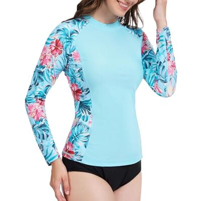 MEETWEE Korte en lange mouwen dames surf rash guard zonwering badpak uv-bescherming shirt UPF 50+ korte mouwen zwemtop sneldrogend zwemmen zonnebescherming shirt voor watersport, 01-lichtblauw MEETWEE Korte en lange mouwen dames surf rash guard zonwering badpak uv-bescherming shirt UPF 50+ korte mouwen zwemtop sneldrogend zwemmen zonnebescherming shirt voor watersport, 01-lichtblauw