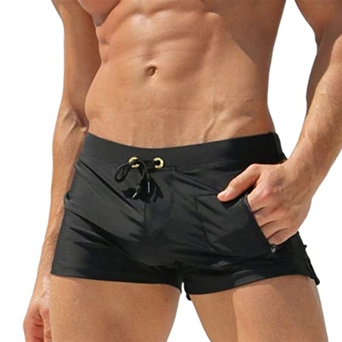 IJNHYTG short Zwemkleding for heren, zwemkleding, shorts, heren, ademende zwemkleding, zwembroek, boxershort, Sunga-zwemkleding (Color : Black, Size : S)