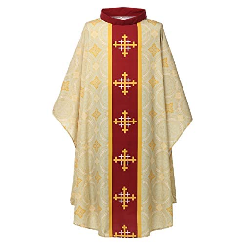 COSDREAMER Unisex Kerkelijke Vestments Priester Clergy Kazuifel Katholieke Mis Kostuum Gewaad (Geel, M)