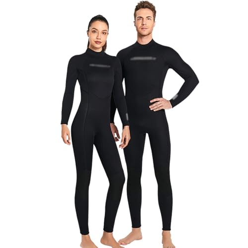 TOVCHEI Full Body Wetsuit Voor Heren Dames, 3mm Neopreen Duikpakken Thermisch Badpak Lange Mouw Rug Rits Wetpakken,Men black,XXL