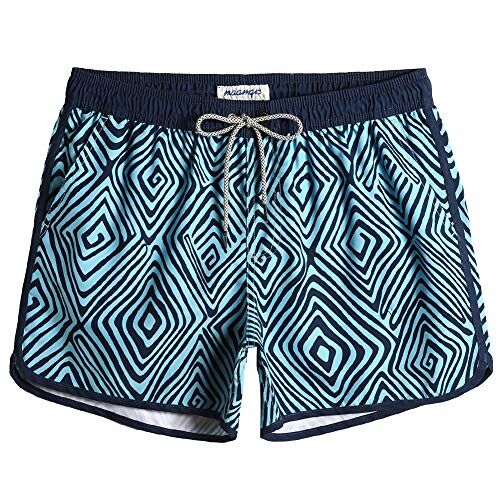 MaaMgic Heren Swim Shorts Vintage Retro Boardshorts Sneldrogend met mesh voering en verstelbaar trekkoord, Retro blauwe draaikolk, XL