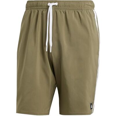 adidas Heren 3-Stripes CLX Swim Shorts, Olive Strata/White, S adidas Heren 3-Stripes CLX Swim Shorts, Olive Strata/White, S