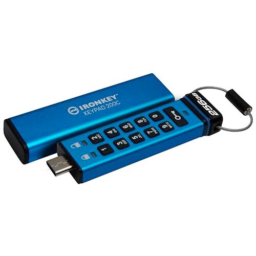 Kingston IronKey Keypad 200C Drive flash Type-C USB--stick met hardwareversleuteling FIPS 140-3 niveau 3 (aangevraagd) met XTS-AES 256-bits hardwareversleuteling- IKKP200C/256GB