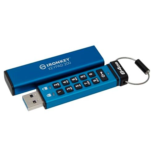 Kingston IronKey Keypad 200 Drive flash Type-A USB--stick met hardwareversleuteling FIPS 140-3 niveau 3 (aangevraagd) met XTS-AES 256-bits hardwareversleuteling- IKKP200/64GB